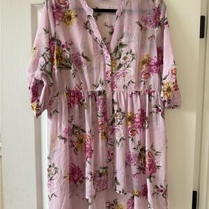 Torrid Pink Floral V-Neck Blouse